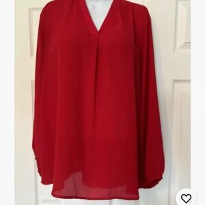 Women’s Pleione Red Long Sleeve Chiffon Shirt Blouse, Size L